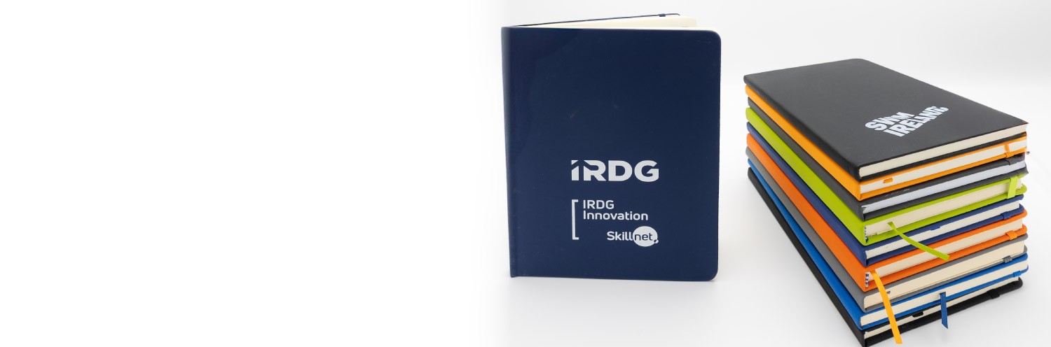 Branded A5 notebooks in a range of colours